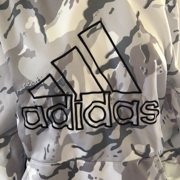 Adidas Gray and White Camo Tie Dye Graphic Logo Hooded Sweatshirt - Picture 2 of 6